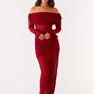 Teala Mesh Maxi Dress - Red