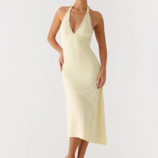 Illuminate Halter Midi Dress - Butter Yellow