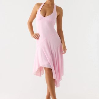 Faelie Halter Neck Asymmetrical Midi Dress - Pink