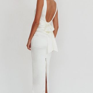 Leila Boat Neck Midi Dress Ivory